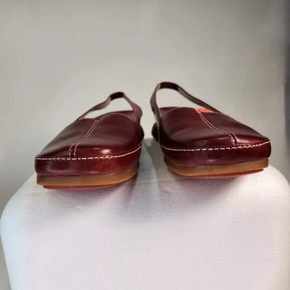 Clarks, sling-back, Sz 7 burgundy leather slip-ons, Pre-owned - Picture 4 of 7